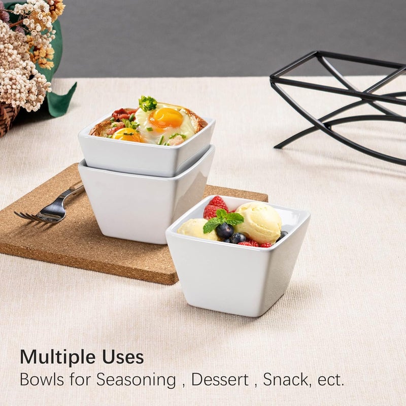 UNICASA Square Ramekin Bowls 10 oz, Condiment Serving Tray with Metal Rack Stand - Chips and Dips Snack Tray for Party - White Side Dish for Appetizer, Fruit, Nuts, Ice Cream, Candy - Image 5
